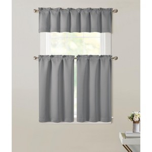Kate Aurora 3 Piece Room Darkening Rod Pocket Cafe Kitchen Curtain Tier & Valance Set - 1 of 3