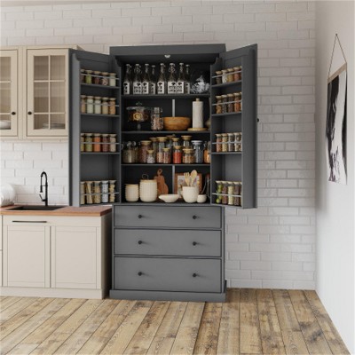 LunaLulinlk 77 inch Farmhouse Kitchen Pantry, Freestanding Tall Cupboard Storage Cabinet with Adjustable Shelves for Kitchen, Dining Room, Gray
