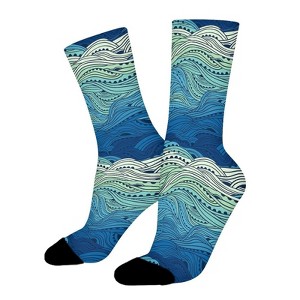 Waves Seascape Women Printed Crew Socks Funny Funky Socks Soft Polyester Novelty Gifts for Artists Men - 1 of 1