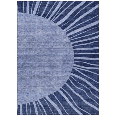 Navy Blue And Sky Blue Abstract Washable Indoor Outdoor Area Rug