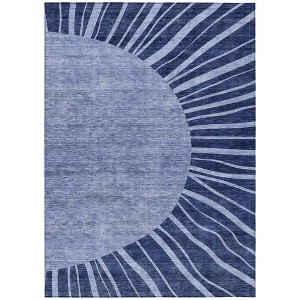 Navy Blue And Sky Blue Abstract Washable Indoor Outdoor Area Rug - 1 of 4