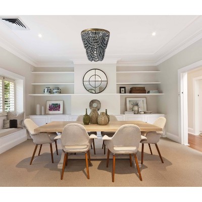 Gold and Grey Wood Bead Semi-Flush Mount Ceiling Light