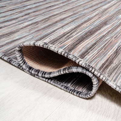Reversible Dark Gray/Blue Striped Synthetic Area Rug 9' x 12'