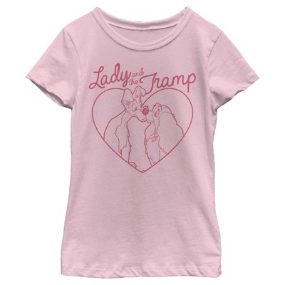 Girl's Lady And The Tramp Pink Nose Kisses T-shirt : Target