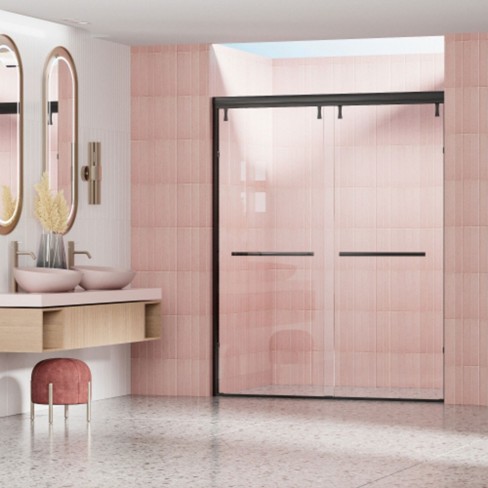 Semi-Frameless Double Sliding Shower Door, 6mm Tempered Glass, Explosion-Proof Film - image 1 of 4