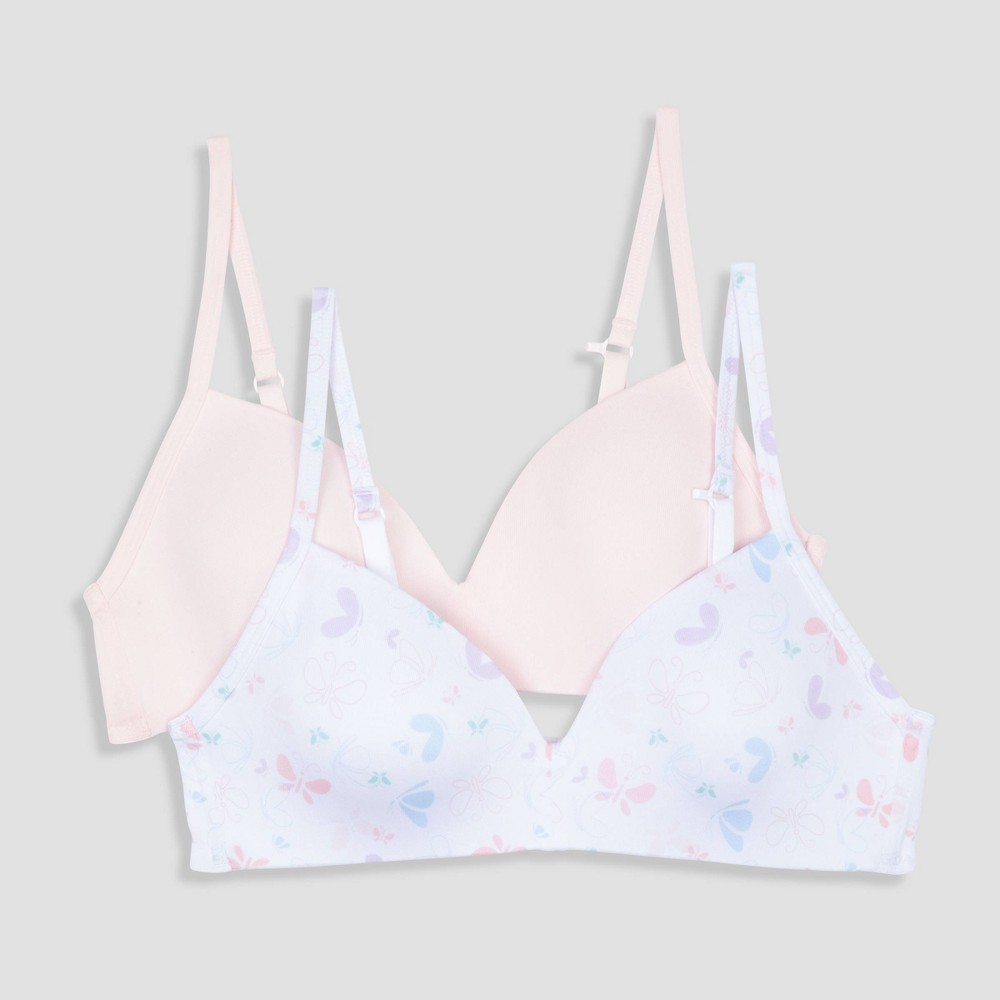 UPC 196258466412 product image for Hanes Girls' 2pk Wire Free Butterfly Printed Bra - Pink/Purple 30 | upcitemdb.com