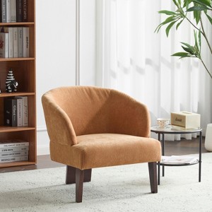 TOAOTBNBO Round Back Accent Chair with Wood Legs, Breathable Fabric Armchair with Soft Padded Seat Mid-Century Lounge Chair for Office - 1 of 4
