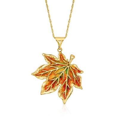 Ross-Simons Italian Multicolored Enamel Maple Leaf Pendant Necklace in 18kt Gold Over Sterling Size