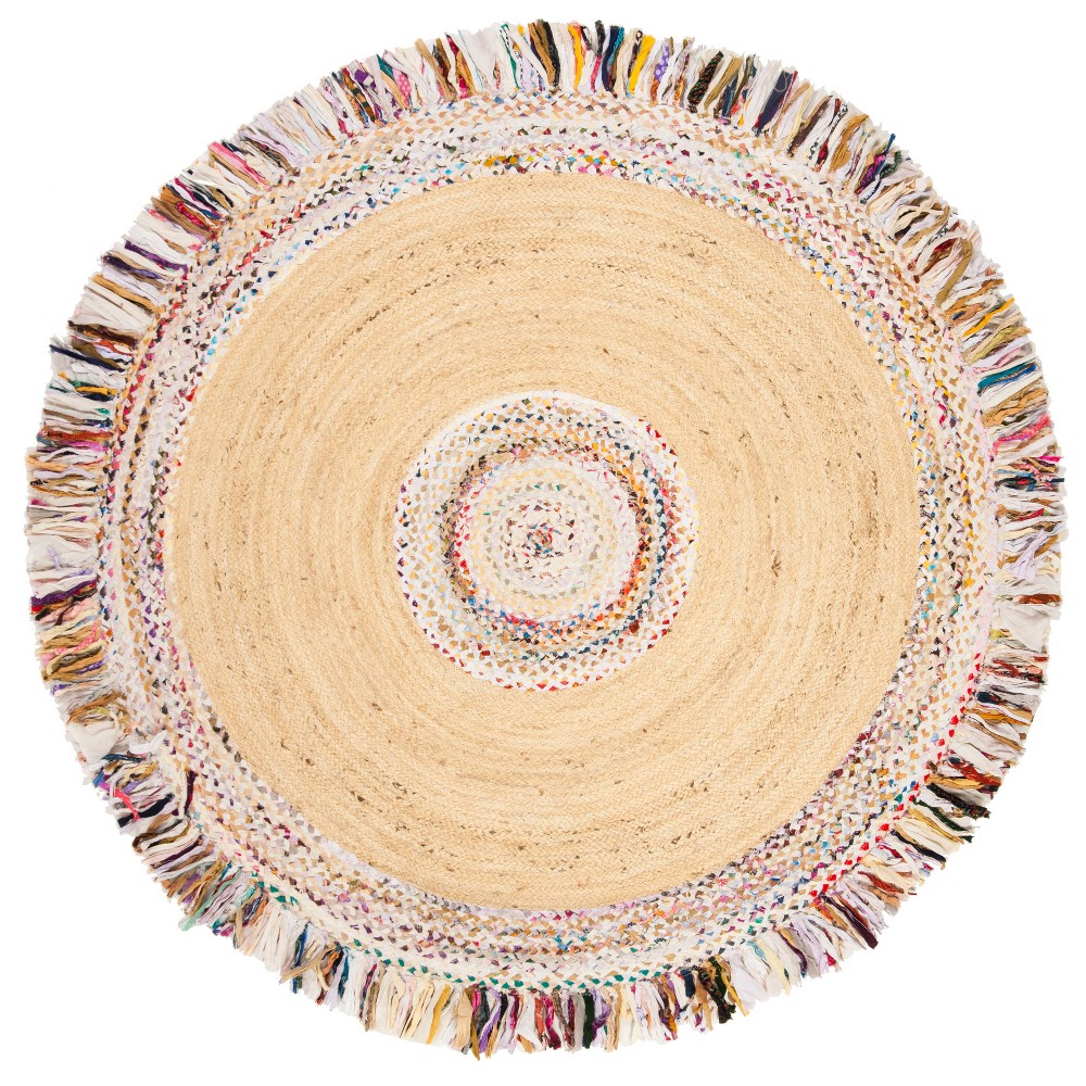 6'x6' Round Jeanne Solid Woven Area Rug Ivory/Light Beige Round - Safavieh