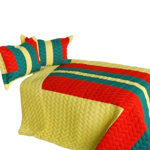 Slickblue 3 PC Full/Queen Quilt Set, Handmade Vermicelli Quilted, Soft TC Fabric, 6 Unique Designs, Bedding - 1 of 4