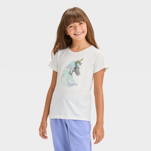 Girls' Short Sleeve Multi Stars Flip Sequin T-shirt - Cat & Jack™ Cream M :  Target