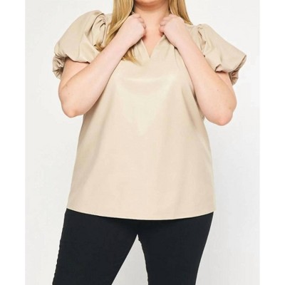Women's Faux Leather Short Sleeve Top - PLUS - entro
