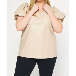 Women's Faux Leather Short Sleeve Top - PLUS - entro - 1 of 4