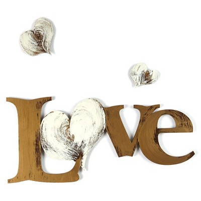 8"x18" Hand Painted 3D Wall Sculpture Love And Hearts Gold- Letter2Word