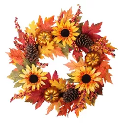 24in Sunflower Artificial Wreath - Haute Décor