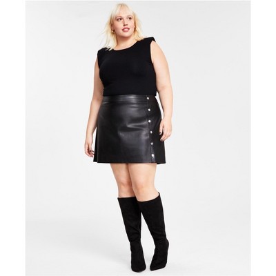 bar III Womens Studded Faux Leather Mini Skirt