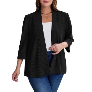 Womens Plus Size Cardigan Casual 3/4 Sleeve Ruched Open Front Cardigans Tops - 1 of 4
