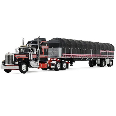 Kenworth W900A with 60" Aerodyne Sleeper and 53’ Wilson Flatbed with Wagon Black with Red 1/64 Diecast Model by DCP/First Gear