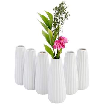 Juvale Set of 6 White Ceramic Bud Vases for Flowers, Centerpieces, Home Decor, 1 x 6 In