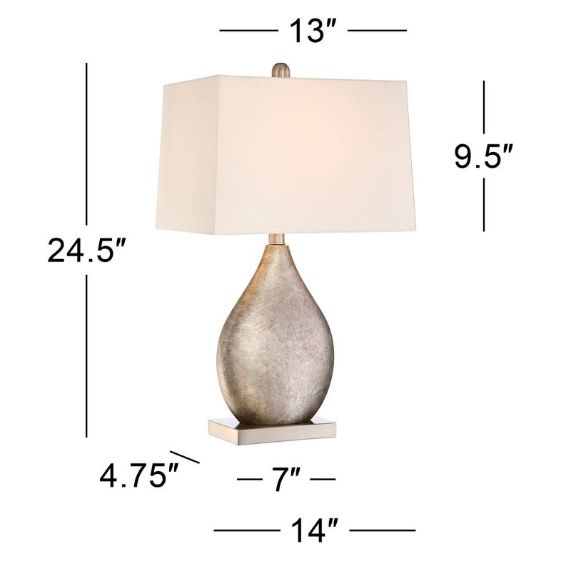 360 Lighting Royce Modern Table Lamps 24 1/2" High Set of 2 Silver Metal Teardrop with Table Top Dimmers Off White Rectangular Shade for Bedroom House, 4 of 8