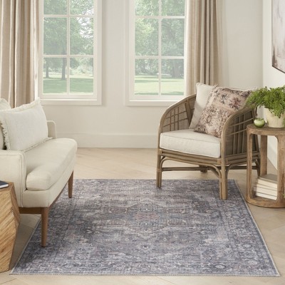 Gray Floral Cotton Chenille Rectangular Area Rug 5'3" x 7'3"