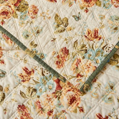King Blue Cotton Reversible Floral Patchwork Quilt Set