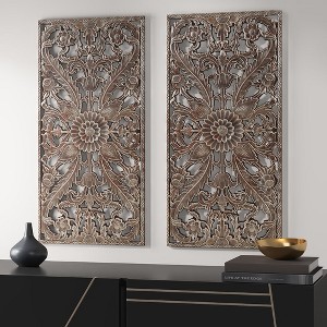 Distressed Carved Wood 2-piece Wall Decor Set - 1 of 4