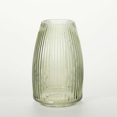 Sullivans Ribbed Glass Vase, 8" Tall, Vases for Centerpieces