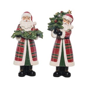 Transpac Elegant Resin Plaid Santa Figurine Set of 2 for Christmas Home Decor, Charming Decorative Objects for the Holiday Season - 1 of 1