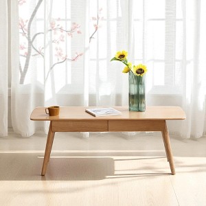 Mshliw Solid Oak Low Coffee Table with Storage Drawers, 100% Solid Wood Rectangular Center Table for Living Room or Study, Natural Writing Desk - 1 of 4