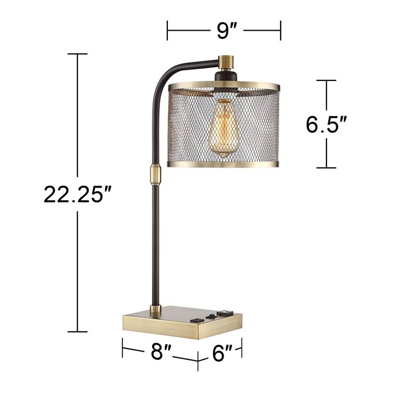 360 Lighting Brody Industrial Desk Lamp 22 1/4" High Antique Brass with USB and AC Power Outlet in Base Black Perforated Metal Shade for Living Room, 5 of 11