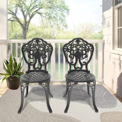 SKRAN Cast Aluminum Patio Dining Chair Set, Set of 2 with Black Frame, Rust Resistant and Weather Proof Outdoor Furniture