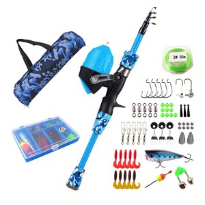 iMountek "Kids Fishing Pole Set with Telescopic Rod, Spincast Reel, Tackle Box & 56 Lures for Boys & Girls" Blue 1.5M Length - 1 of 4