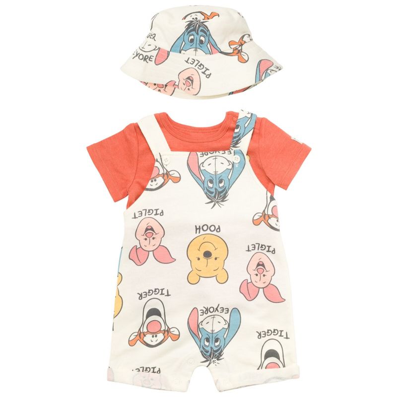 Disney Tigger Winnie the Pooh Baby French Terry Short Overalls T-Shirt and Hat 3 Piece Outfit Set Newborn to Infant, 3 of 9