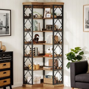Hommoo 72" L-Shaped Six-Tier Corner Bookcase – Tall Back-Baffle Display - 1 of 4