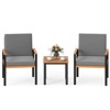 Costway 3 PCS Patio Furniture Set with Coffee Table Removable Cushions Acacia Wood Armrests Black/Gray - 2 of 4