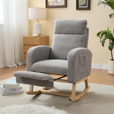 Fabric Upholstered Nursery Glider Rocking Chair with Solid Wood Legs ...