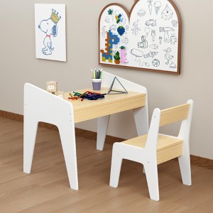KTMBDW Kids Wood Table and Chair Set (1 Chairs Included) - Wooden Children Study Table Ideal for Arts & Crafts, Snack Time & More, White - 1 of 4