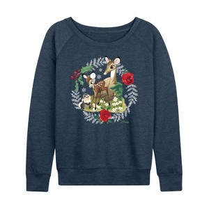 Women's - Disney - Christmas - Family In The Forest Lightweight French Terry Wide Neck Long Sleeve Shirt - 1 of 4