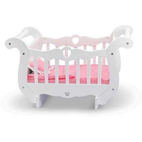 Melissa Doug White Wooden Doll Crib With Bedding 30 X 18 X 16