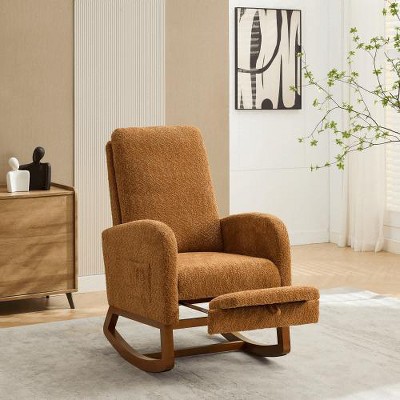 CAVINAS Boucle Glider Rocking Chair with Retractable Footrest and High Backrest,Upholstered Rocking Chairs,Nursery Accent Chair for Bedroom