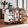 Kitchen Island with Drop Leaf, Barn Door, USB, Rolling Kitchen Cart with Drawers, Adjustable Storage, Spice and Towel Rack for Home and Dining Room - 2 of 4