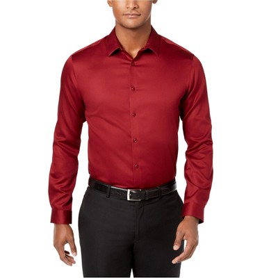 I.N.C International Concepts Mens Jayden Non-Iron Button Down Dress Shirt, Red, 18-18.5