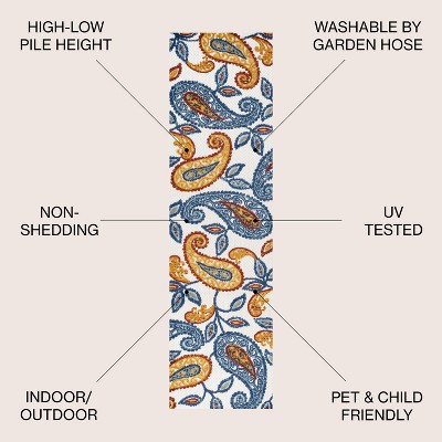Boho Paisley Orange/Blue Synthetic Indoor/Outdoor Area Rug
