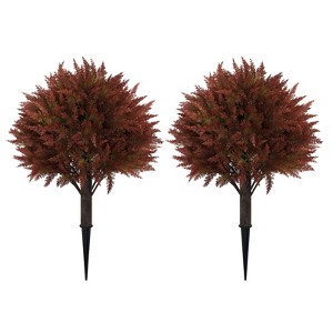 poetree 24" Artificial Cedar Topiary Ball with Ground Spikes 2-Pack ,Fall Decor for Year-Round Porch & Garden - 1 of 4