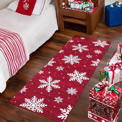 Christmas Area Rug Xmas Snowflake Machine Washable Indoor Carpet Rug