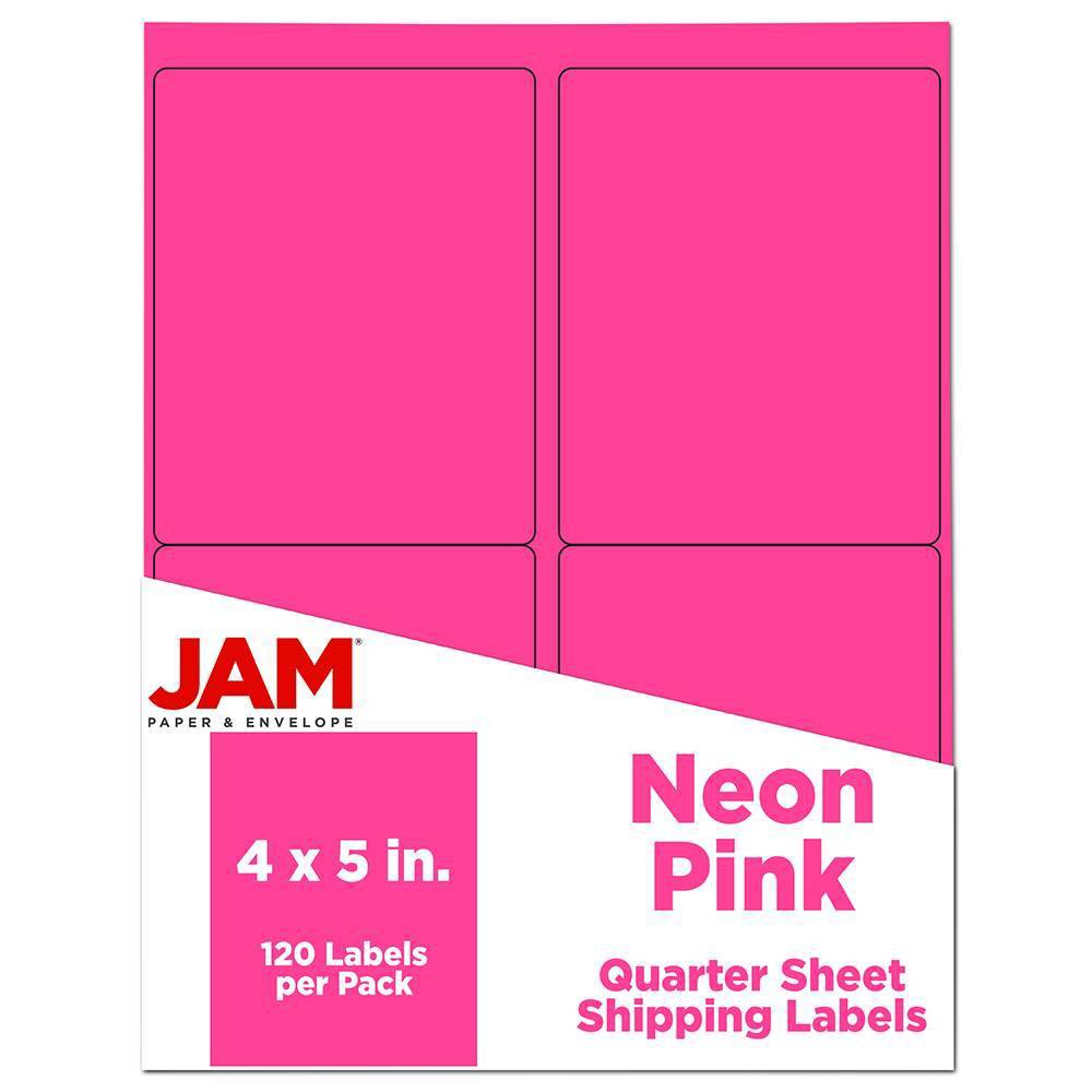 JAM Paper Shipping Labels 4" X 5" 120ct - Neon Pink