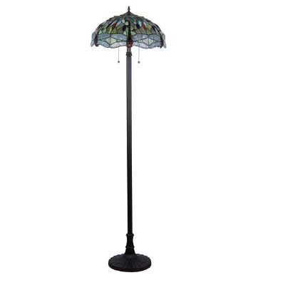 Empress Tiffany-Style Stained Glass Dragonfly Floor Lamp