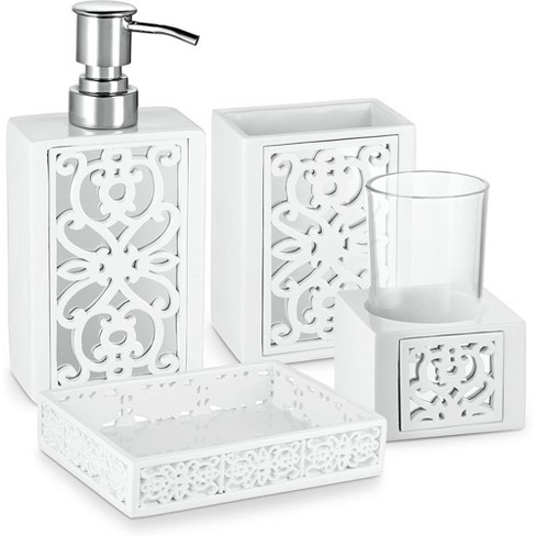 Creative Scents Mirror Janette White 4 Piece Bathroom Accessories Set ...