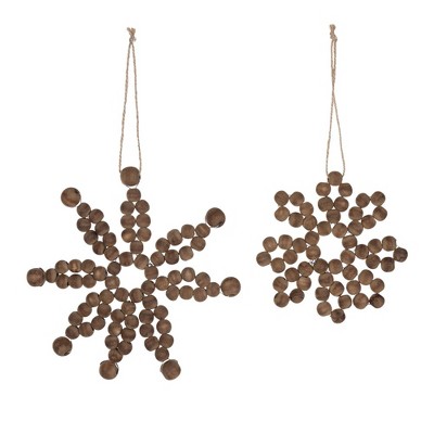 Brown Wood Bead Snowflake Ornaments Set of 12